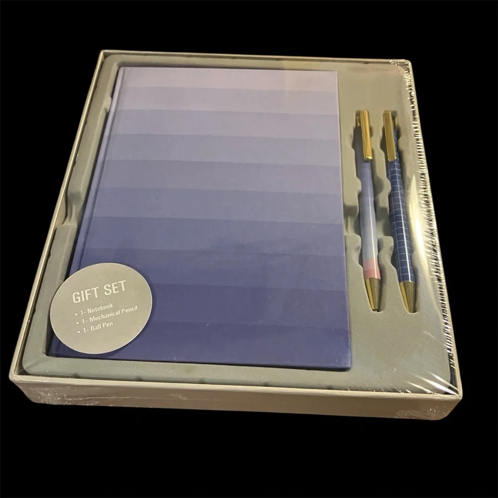Blue Ombre Hardback Notebook with Ballpoint Pen & Mechanical Pencil Set